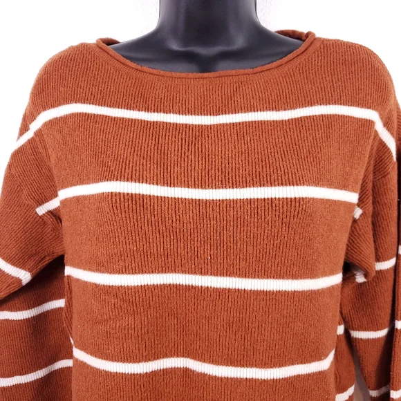 Garage Burnt Orange Striped Crew Neck Sweater - Picture 2 of 6